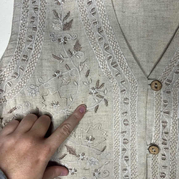 Vintage Linen Oatmeal Needlepoint Vest M - Picture 4 of 4